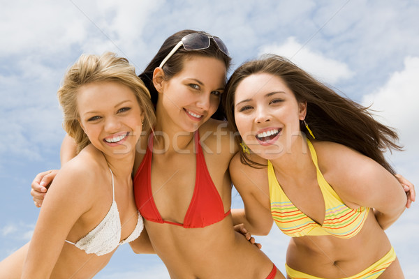 Stock foto: Froh · Freunde · Porträt · glücklich · Freundinnen · bikini