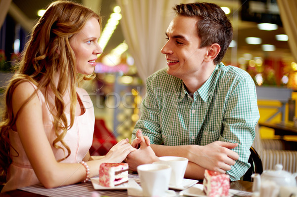 Foto stock: Romântico · noite · doce · casal · data · café