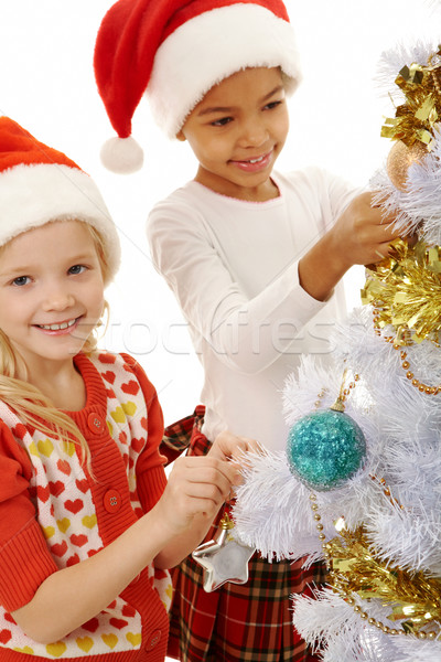 Foto d'archivio: Natale · immagine · sorridere · bambini · albero · di · natale · ragazza