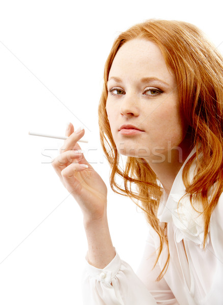 Femme cigarette portrait blanche mode Photo stock © pressmaster