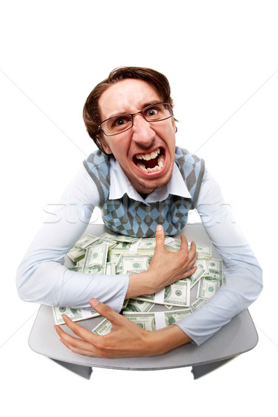 Chciwy człowiek portret ukrywanie ceny strony Zdjęcia stock © pressmaster