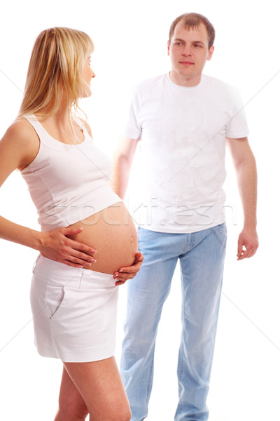 Stockfoto: Verwachting · baby · afbeelding · zwangere · vrouw · aanraken · buik