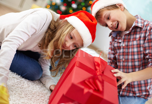 Taking a look inside giftbox Stock photo © pressmaster