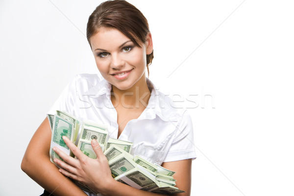 Foto stock: Mulher · dinheiro · retrato · encantador · dólares