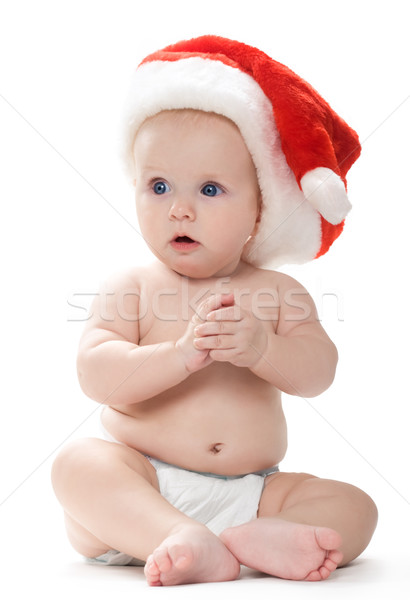 Cuki ül kicsi baba mikulás sapka Stock fotó © pressmaster