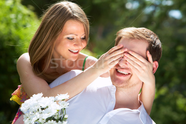 Találgatás fotó boldog lány befejezés fiúbarát szemek Stock fotó © pressmaster