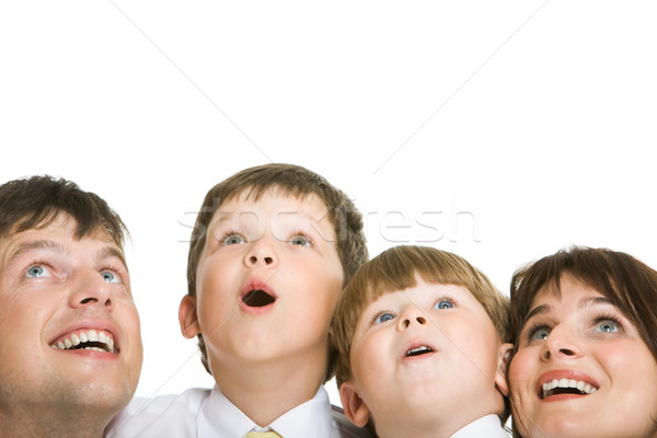 Foto stock: Surpresa · foto · surpreendido · família · olhando · grupo
