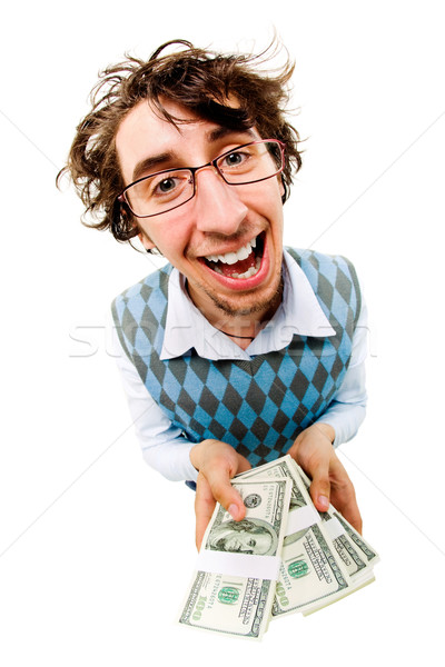Man vrolijk dollar geld gezicht Stockfoto © pressmaster