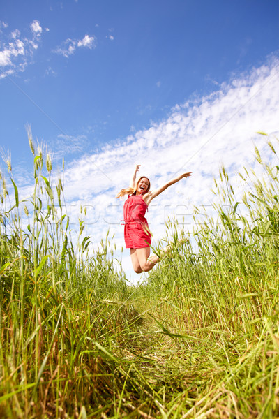 興奮 写真 幸せな女の子 緑の草 夏 日 ストックフォト © pressmaster