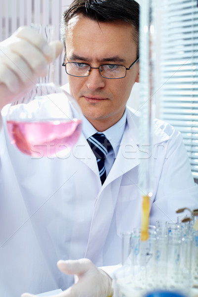Chemischen Untersuchung ernst Kolben rosa Flüssigkeit Stock foto © pressmaster