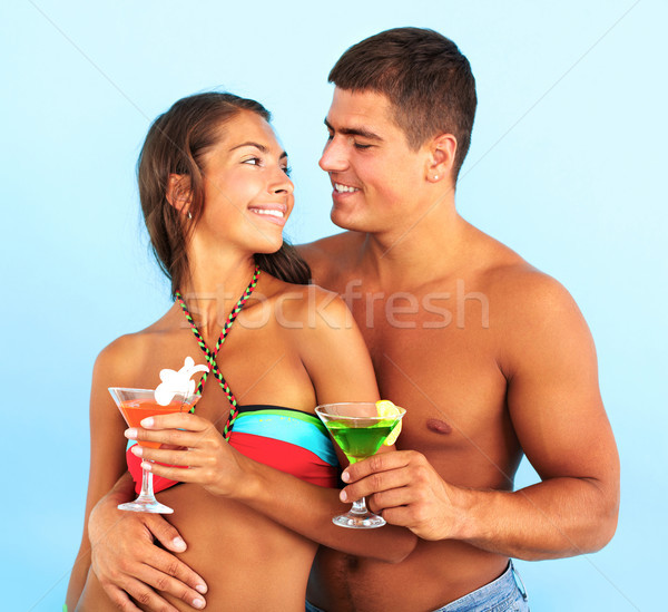 Flirt Porträt cute Mädchen schöner Mann Cocktails Stock foto © pressmaster