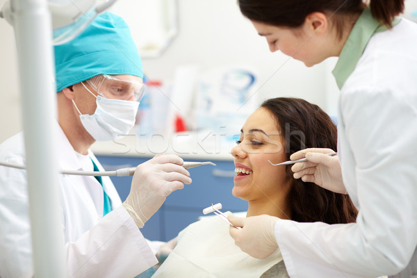 Stockfoto: Tandheelkundige · mooie · patiënt · meisje · man · gezondheid