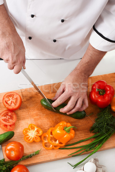Stockfoto: Salade · afbeelding · mannelijke · hand · mes