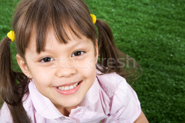 Foto stock: Felicidade · cara · feliz · criança · olhando · câmera