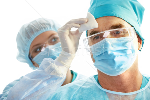 Stock fotó: Operáció · kép · sebész · munka · homlok · kéz