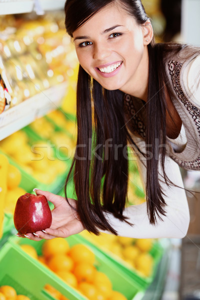 Foto stock: Mujer · manzana · imagen · feliz · frescos · mano