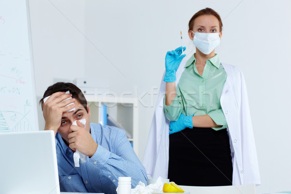 Foto stock: Medir · gripe · imagem · empresário · enfermeira