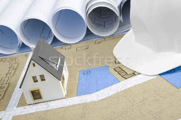 Brinquedo casa modelo blueprints Foto stock © pressmaster