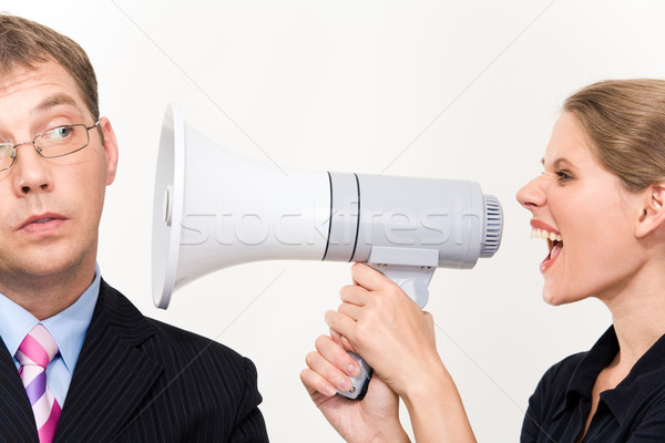 Disciplina primer plano jóvenes furioso mujer gritando Foto stock © pressmaster
