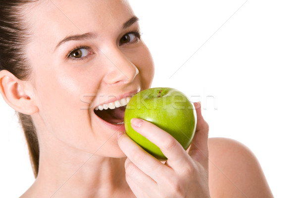 Vegetáriánus portré csinos lány nyitva száj Stock fotó © pressmaster