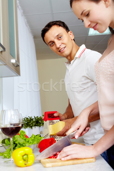 Cuisson salade portrait amoureuse couple cuisine [[stock_photo]] © pressmaster
