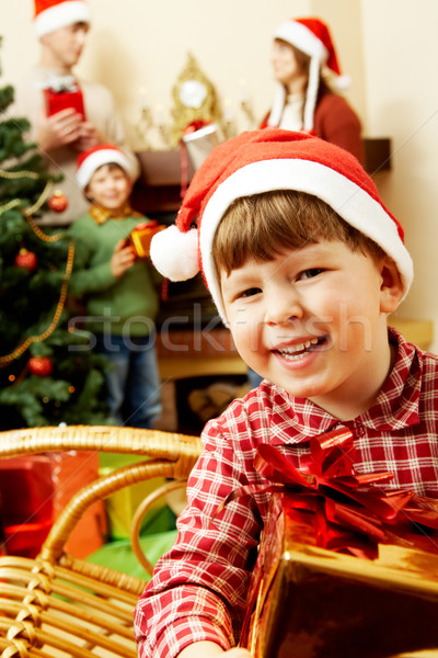 Karácsony portré örömteli kicsi fiú tart Stock fotó © pressmaster