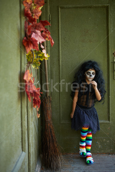 Peu sorcière portrait halloween fille balai Photo stock © pressmaster
