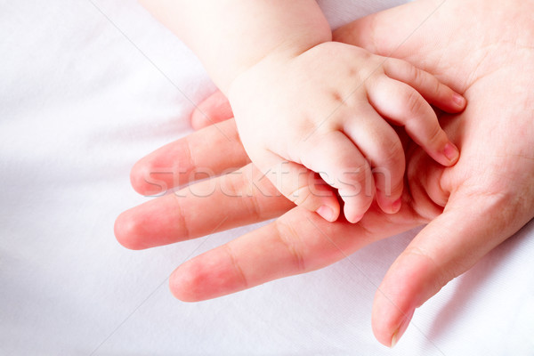 Imagem recém-nascido bebê mão feminino palma Foto stock © pressmaster