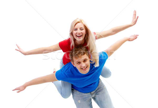 [[stock_photo]]: Joyeux · couple · photo · heureux · Guy · ferroutage