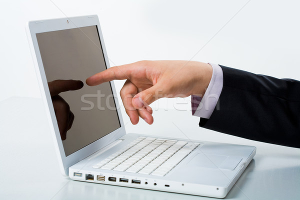 Wskazując Widok mężczyzna strony palec wskazujący Zdjęcia stock © pressmaster