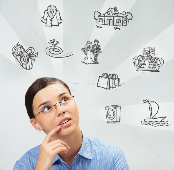 [[stock_photo]]: Homme · image · jeune · femme · pense · plans