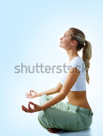 Stockfoto: Vrede · profiel · vrouw · mediteren · pose · lotus