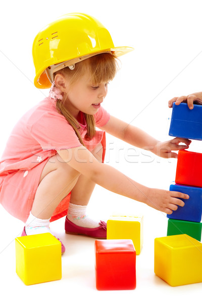 Stockfoto: Jonge · portret · meisje · helm · blokken · kinderen