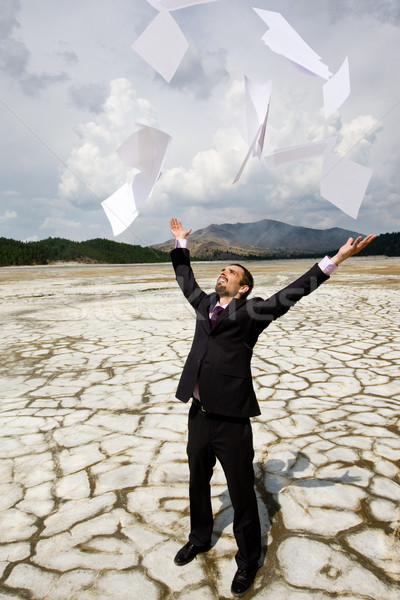 Stockfoto: Vrijheid · foto · gelukkig · zakenman · permanente · drogen