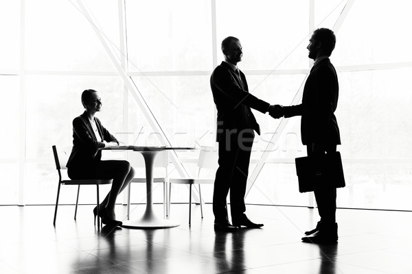 Vergadering mooie secretaris naar twee zakenlieden Stockfoto © pressmaster