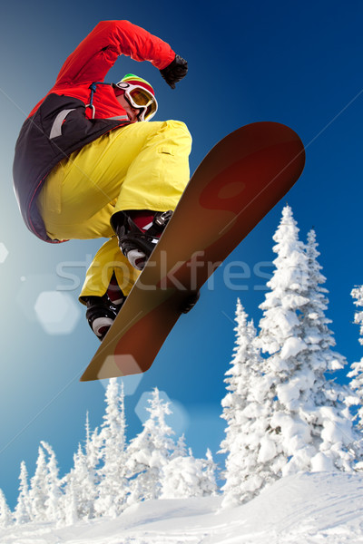 Foto d'archivio: Jumping · ritratto · ragazzo · di · snowboard · uomo · luce