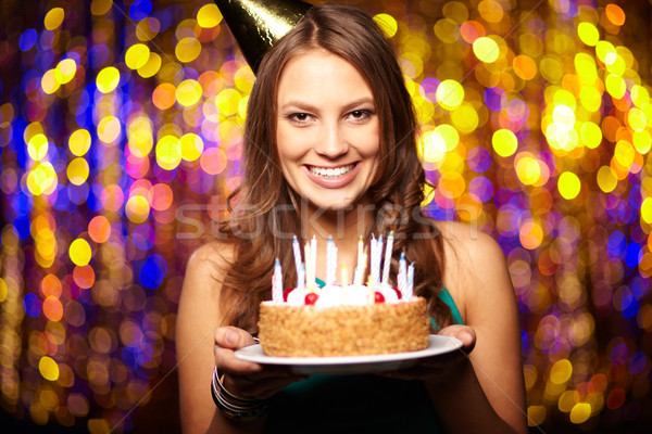 Joyeux anniversaire portrait fille gâteau d'anniversaire [[stock_photo]] © pressmaster