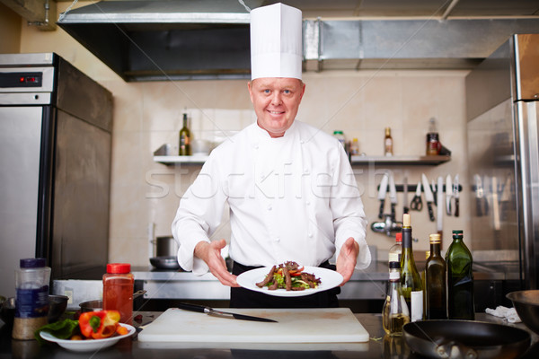 Stockfoto: Chef · garnering · afbeelding · mannelijke · plaat