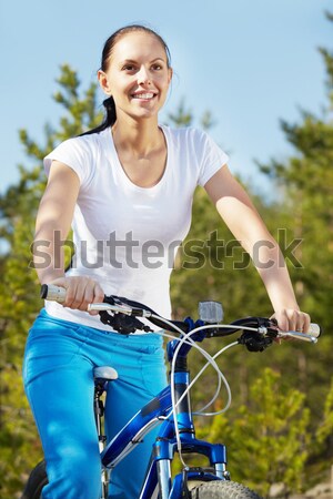 Stok fotoğraf: Güzel · bisikletçi · portre · güzel · kadın · bisiklet · kadın