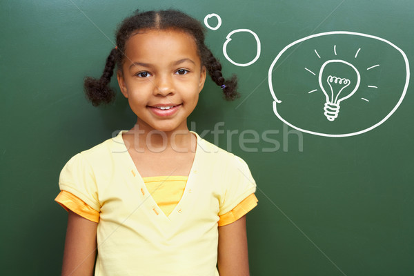 Stockfoto: Vers · idee · portret · smart · meisje · Blackboard