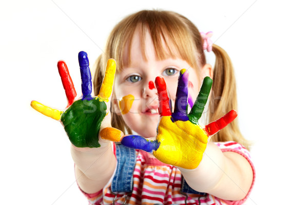 Kleurrijk handen meisje gezicht palmen Stockfoto © pressmaster