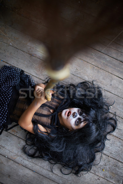 Tuhaf çocuk portre kız süpürge Stok fotoğraf © pressmaster