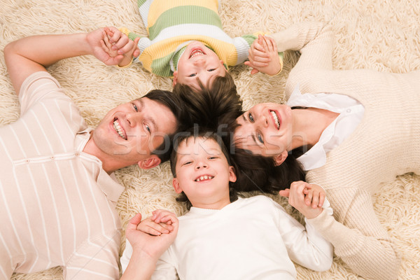 Foto stock: Família · acima · ver · alegre · pais · dois