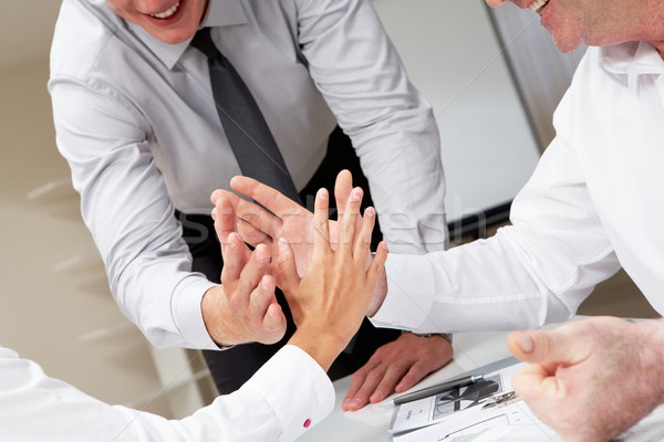 Foto stock: Unidade · pessoas · de · negócios · palms · oposto · outro