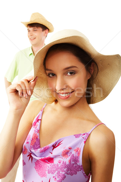 дружественный девушки портрет счастливая девушка Hat глядя Сток-фото © pressmaster