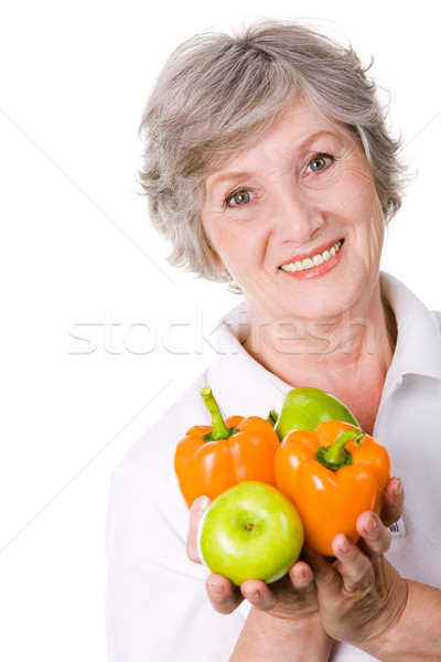 Stockfoto: Ouderen · vrouwelijke · portret · appels