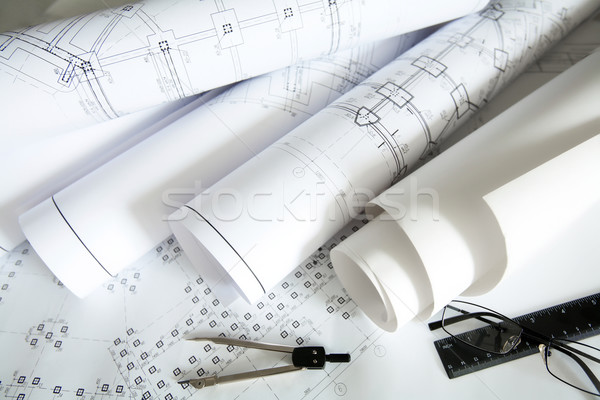 Inginerie muncă planuri proiecte Imagine de stoc © pressmaster