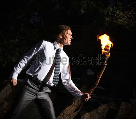 Stock foto: Bild · Geschäftsmann · Flamme · Dunkelheit · Business · Hand
