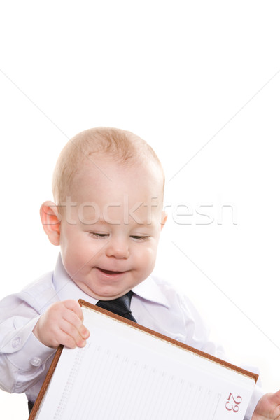 Stock foto: Baby · Merkzettel · Porträt · Junge · halten · öffnen