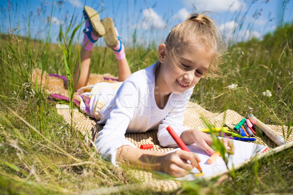 Rysunek portret cute dziewczyna uczciwej włosy Zdjęcia stock © pressmaster